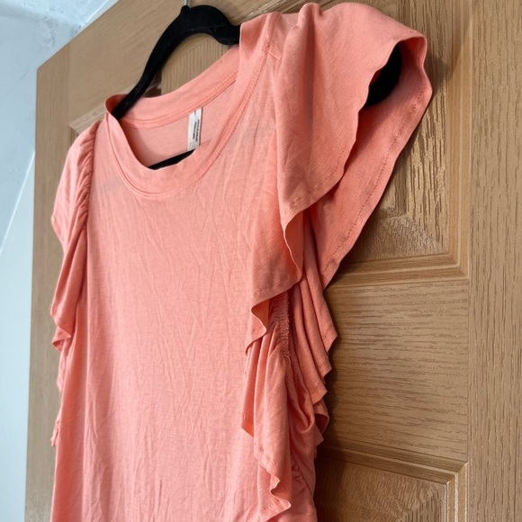 By Anthropologie Coral Pink Ruffle Flutter-Sleeve Tee Small - Picture 4 of 9